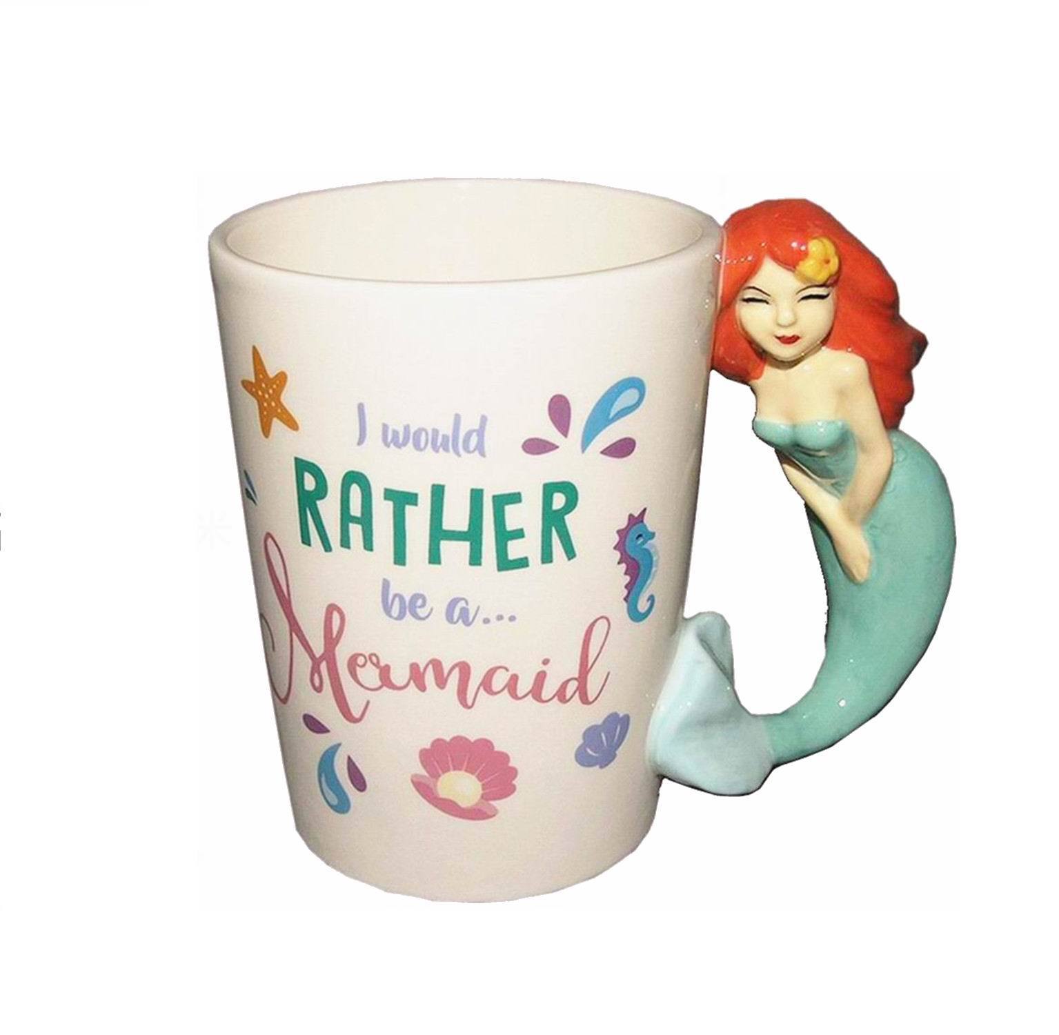 热销美人鱼杯 美女陶瓷杯手柄马克杯 人鱼尾巴陶瓷咖啡杯创意礼物