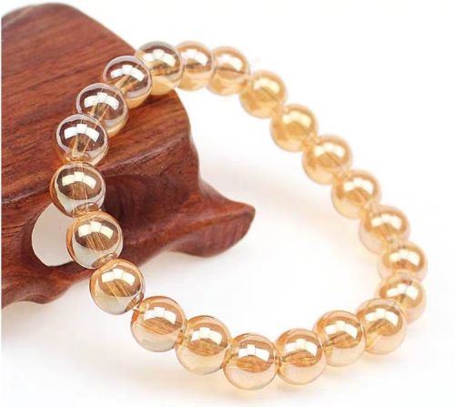Aishang Sunshine Anti-Knife Scraping Glass Beads Buddha Beads Bracelet High-Grade Non-Discoloration Crystal 6mm Zircon Champagne Color