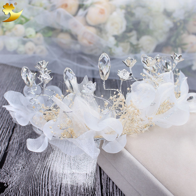 日韩爆款热销干花绢布新娘头饰手工超闪柱形水晶红色立体皇冠