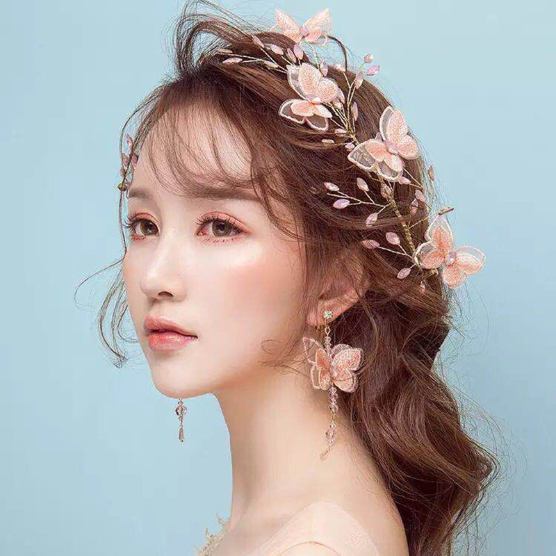 韩式新娘头饰 森女系超仙雪牙蝴蝶发夹套装婚纱礼服配饰 结婚发饰