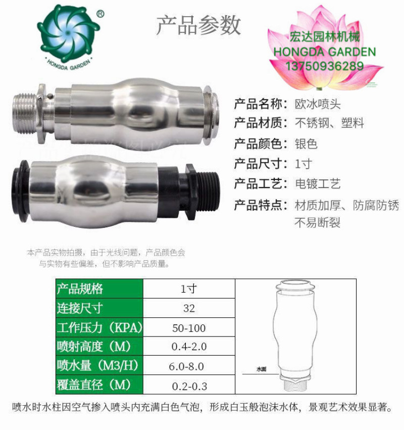 304不锈钢塑料欧冰喷头欧式玉柱喷头喷泉水景喷头1寸DN25详情1