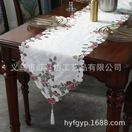 European-Style Lace Embroidery Simple Table Runner Dining-Table Decoration Coffee Table Bedside Table Tablecloth Sideboard Fabric Bed Runner Shoe Cabinet