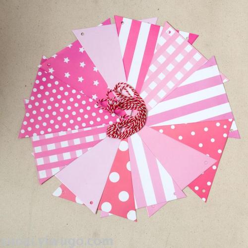 baby birthday party color triangle flag decoration pull flower banner pull flag