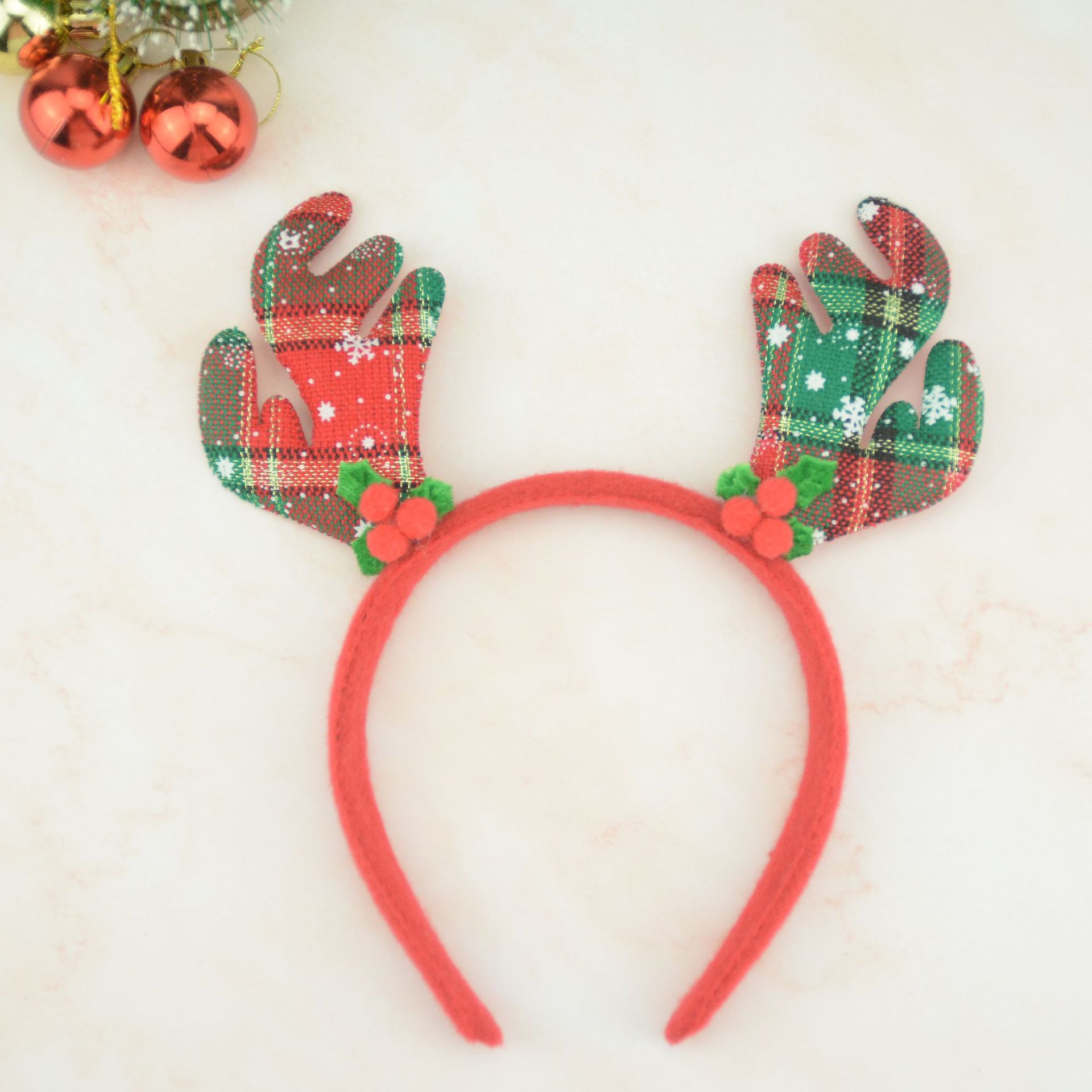 圣诞节头箍儿童成格子头箍派对装扮用品格子鹿角头扣圣诞装饰