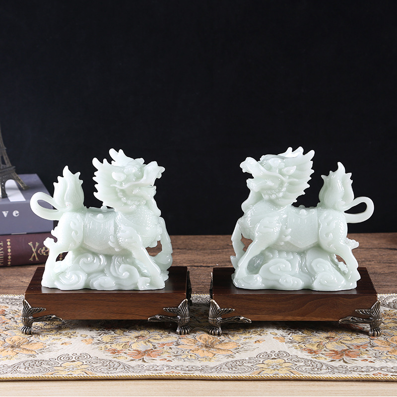 创意招财麒麟树脂工艺品摆件店铺开业礼品客厅酒柜办公桌装饰品