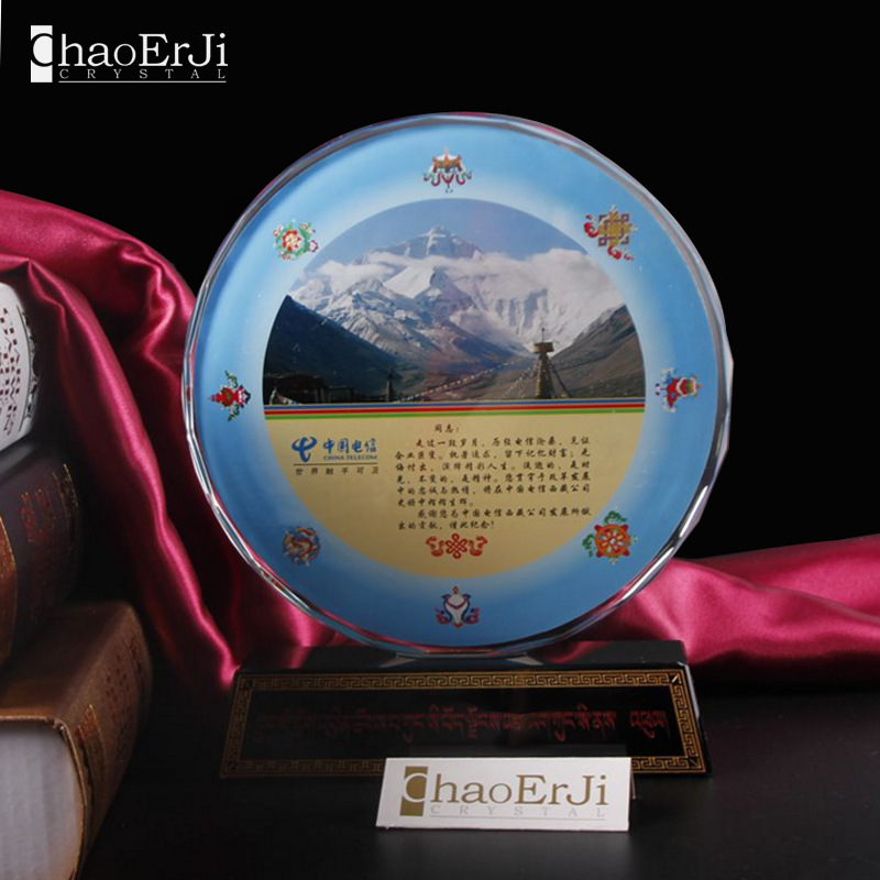 厂家直销创意新品热销推荐太阳花水晶奖杯  圆形彩印奖牌免费排版