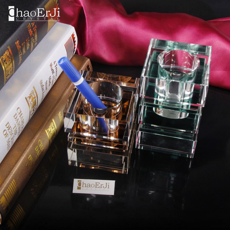 供应多色水晶笔筒摆件 学生毕业送老师纪念品 logo图案厂家定制