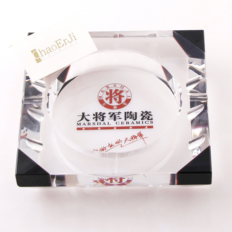 加工k9拼黑角水晶烟灰缸创意定制 时尚玻璃烟缸实用摆件 会销礼品