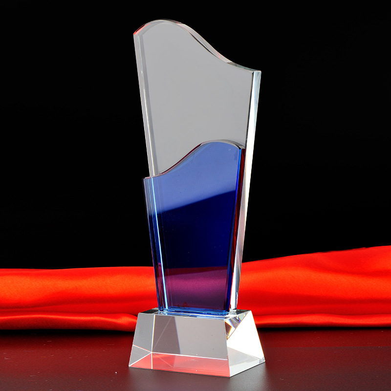 酸洗创意刀片蓝水晶奖杯 活动比赛嘉奖礼品纪念品生产厂家定制