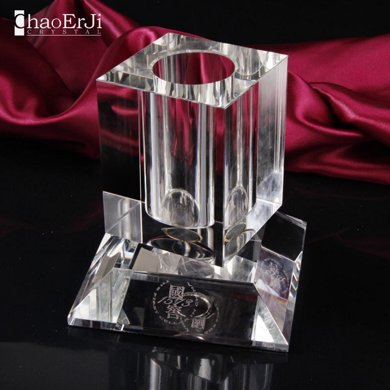 厂家供应旋转K9水晶笔筒 商务办公用品礼品 定制 内雕 彩印喷砂笔