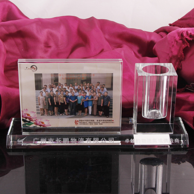 厂家直销水晶笔筒两件套摆件  礼品纪念品定制  办公学校活动用品