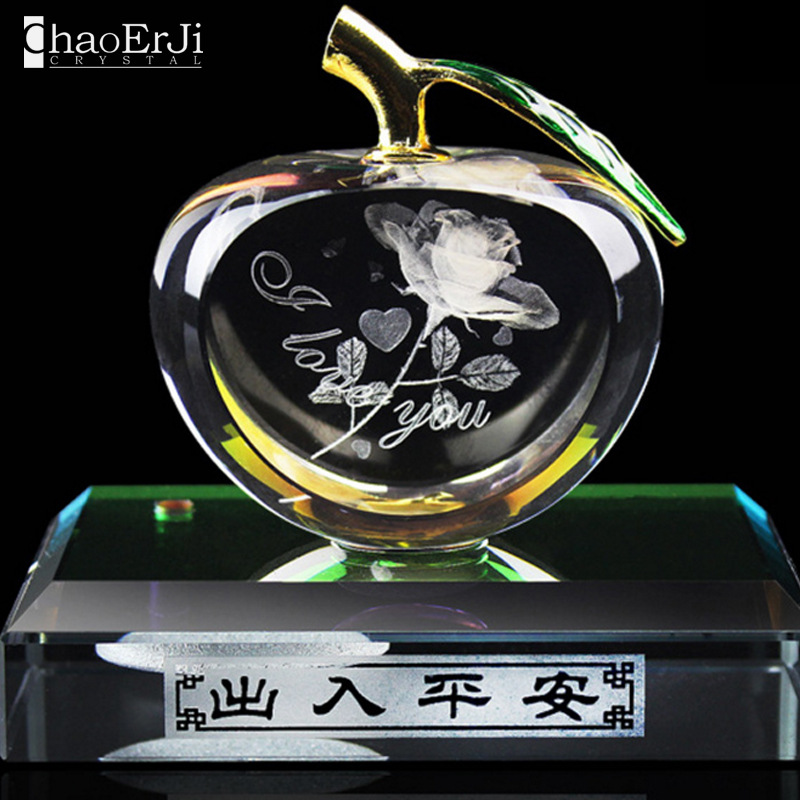 汽车水晶内雕苹果香水座  车载家居办公饰品摆件 工艺品厂家定制