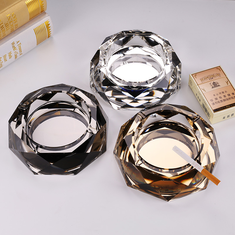 创意酒店客厅水晶烟灰缸定制 镀金八角广告商务礼品网咖会所烟缸