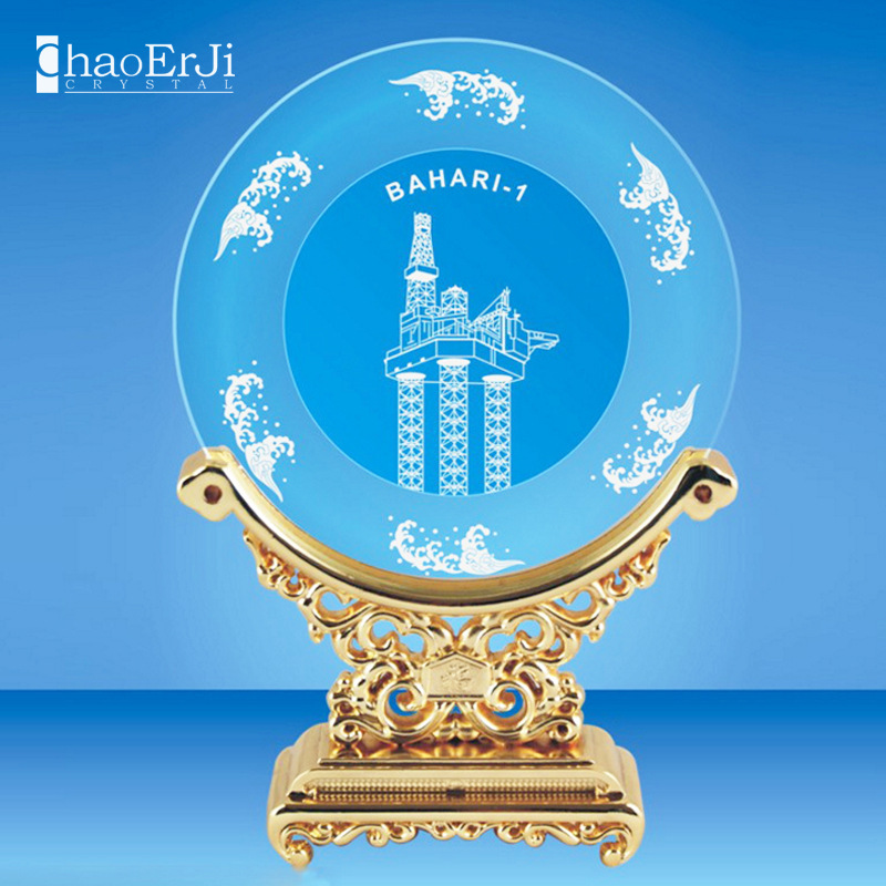 水晶圆盘  金属工艺品摆件  企业佛教庆典颁奖纪念品 定制底座