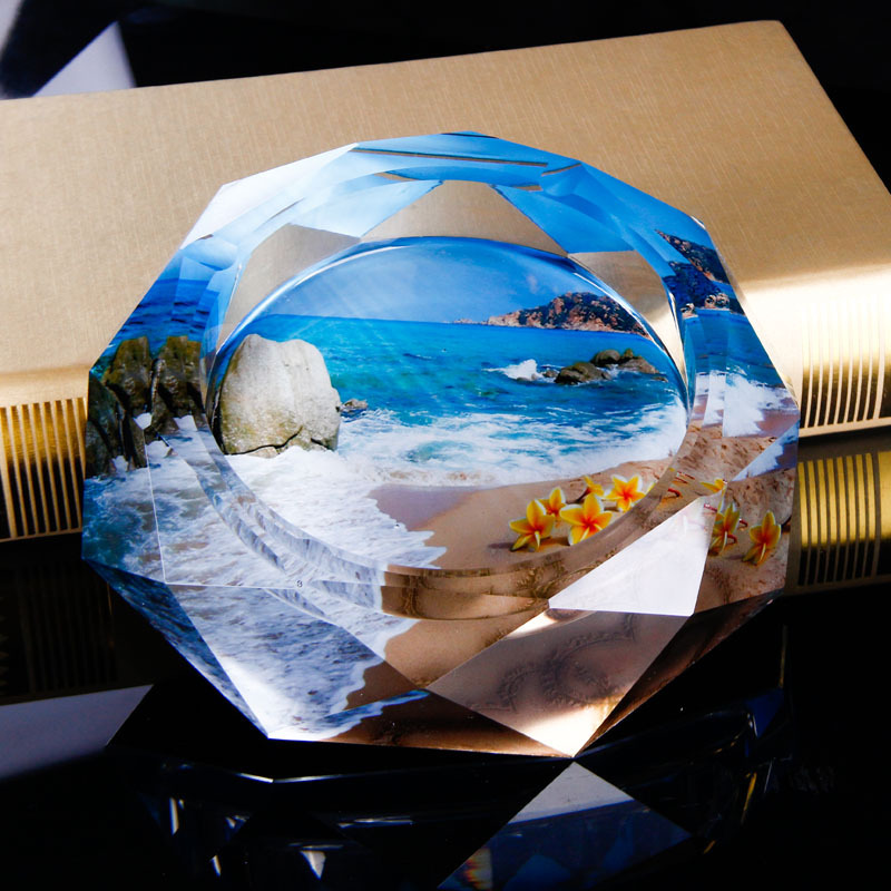 水晶烟灰缸上八角客厅卧室实用家居摆件企业可印LOGO浦江水晶礼品