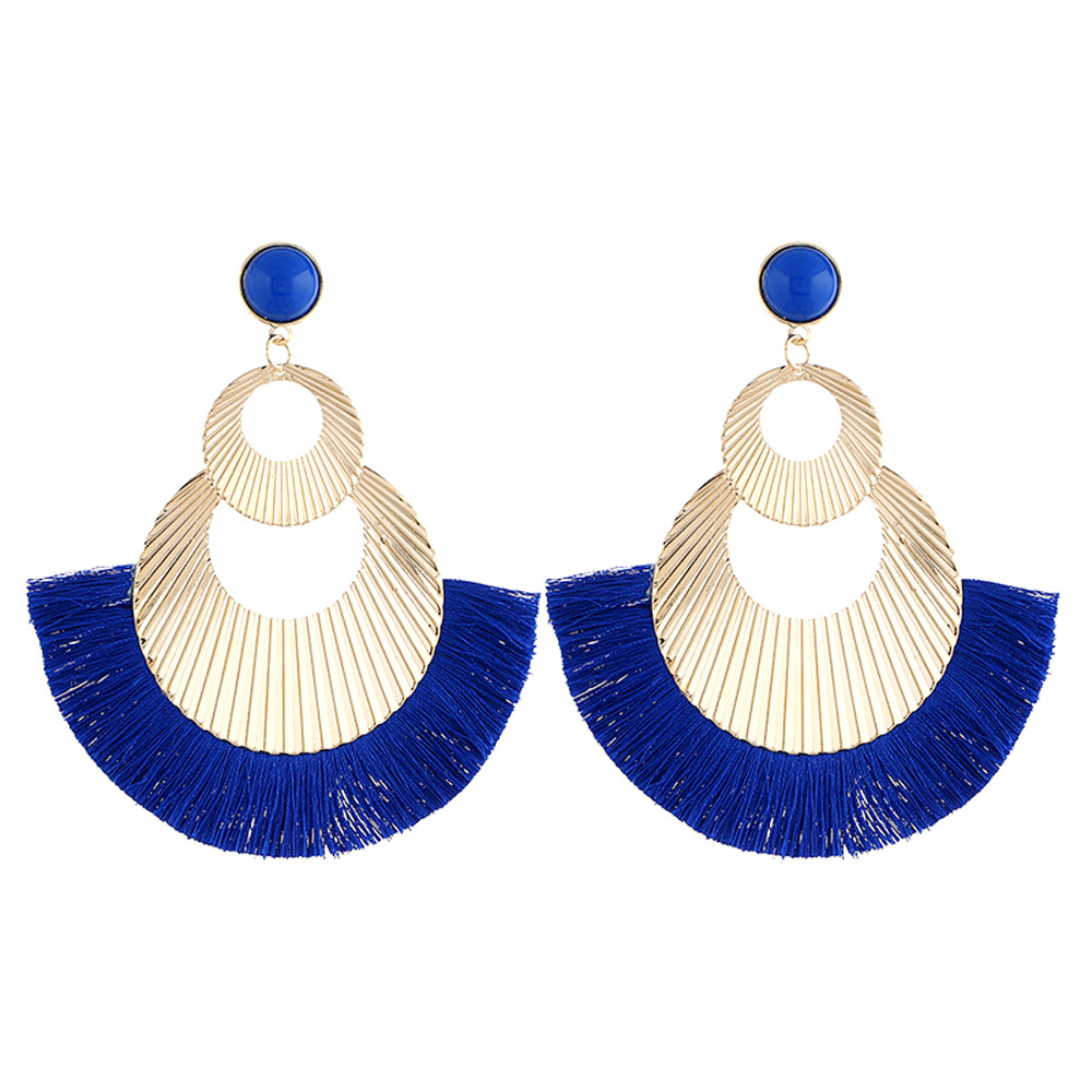 亚马逊新款欧美夸张流苏耳环 个性百搭几何气质时尚扇形耳饰批发.