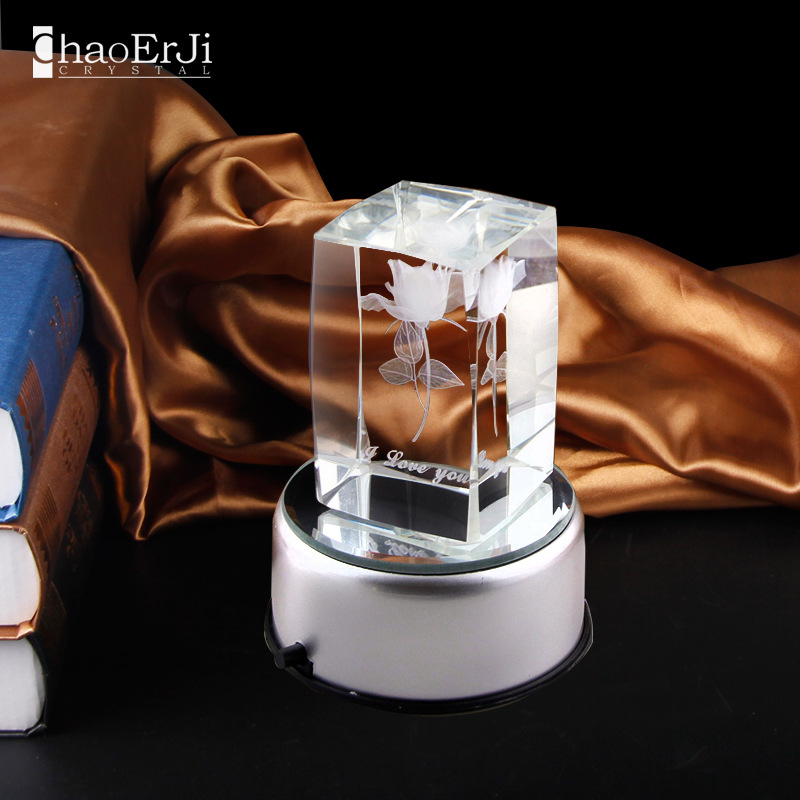 厂家批发水晶内雕玫瑰花 七夕情人节送女友礼物 圣诞节礼品可定制