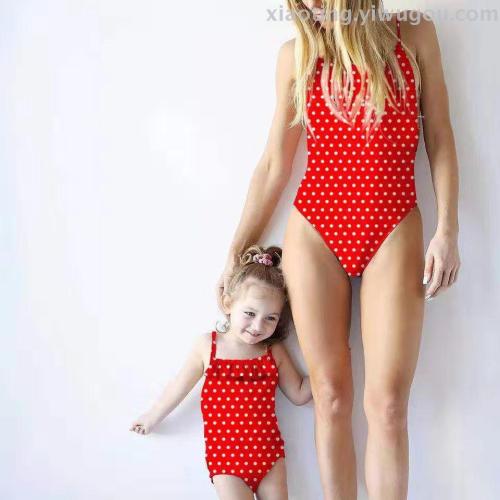 bikini foreign trade sexy fashion polka dot printing parent-child conservative one-piece swimsuit nylon quality factory direct sales