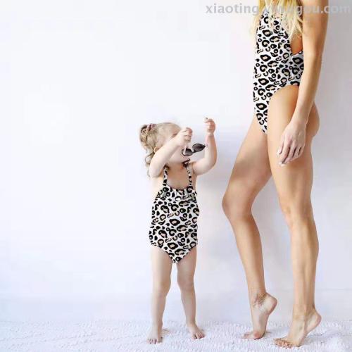 Bikini Foreign Trade New Leopard Print Parent-Child Swimsuit Amazon One-Piece Swimsuit Nylon Quality Factory Direct Sales