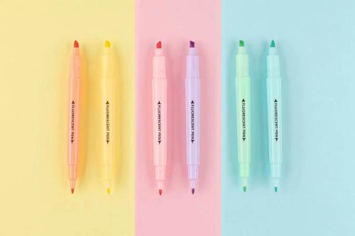 factory direct sales double head 6 color pack student macaron candy color painting highlighter key marking oblique pen