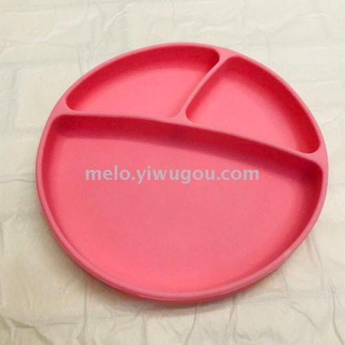 Silicone round Three-Grid Plate， silicone Strong Sucker Plate， silicone Baby Children‘s Dinner Plate 