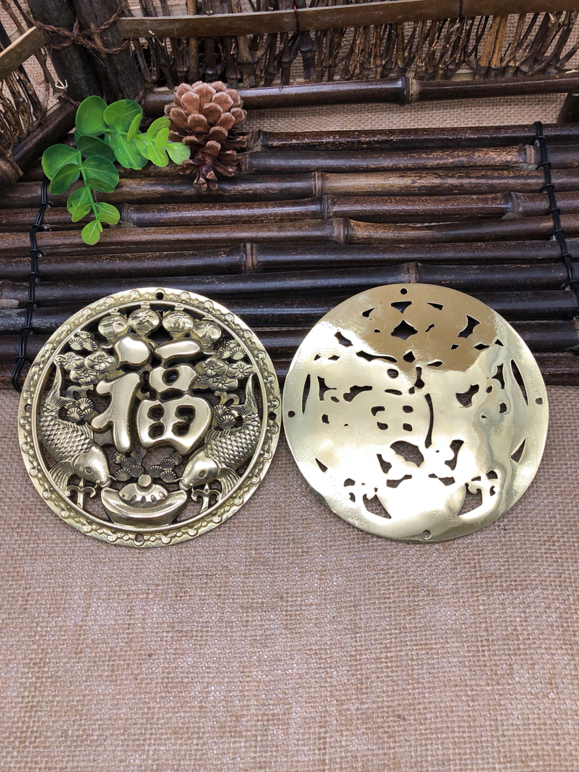 镂空黄铜双鱼福大铜钱