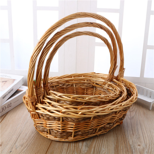 hongting craft handmade rattan hand basket home storage basket snack picnic basket fruit basket 3 pcs/set