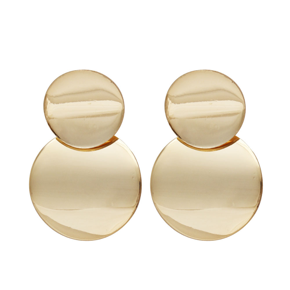 复古金属圆片镂空耳钉几何圆形耳环欧美百搭时髦长款耳坠女简约潮