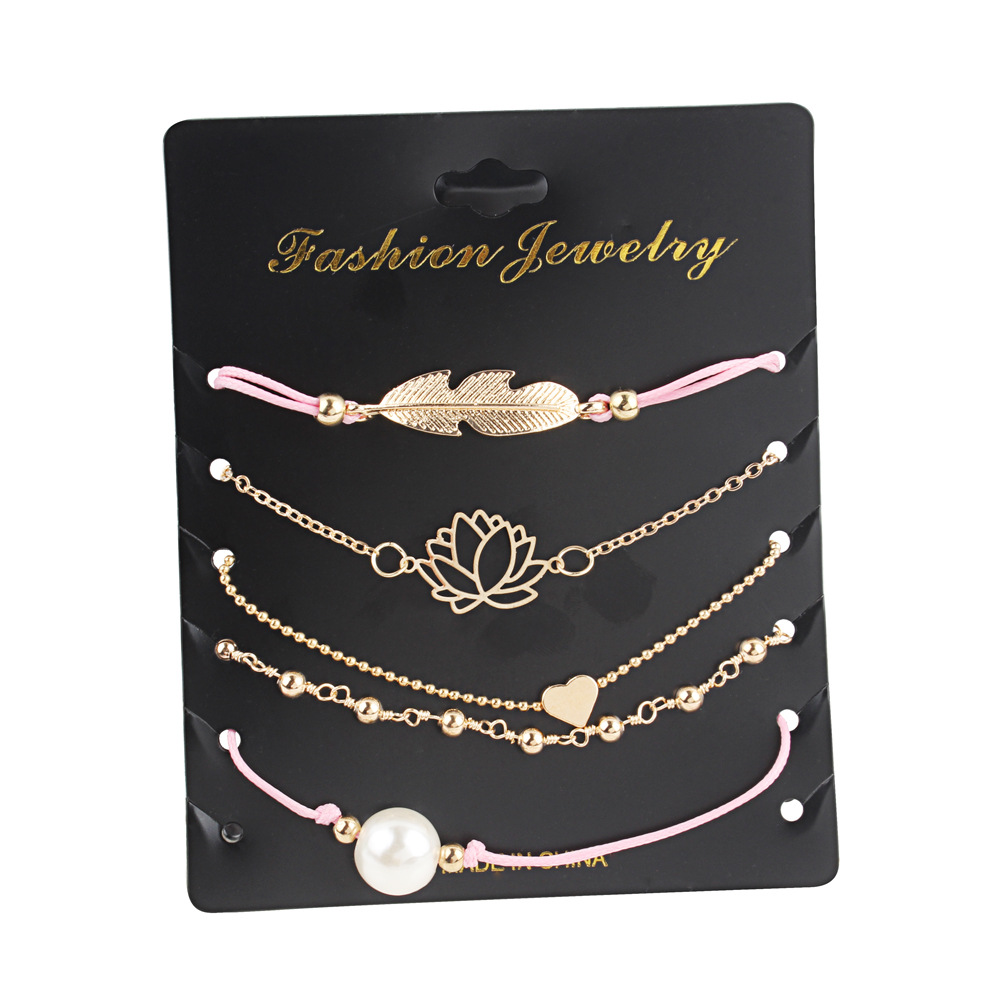 wish欧美范时尚气质镶钻手链套装 流苏5条装手链女 五件套脚链