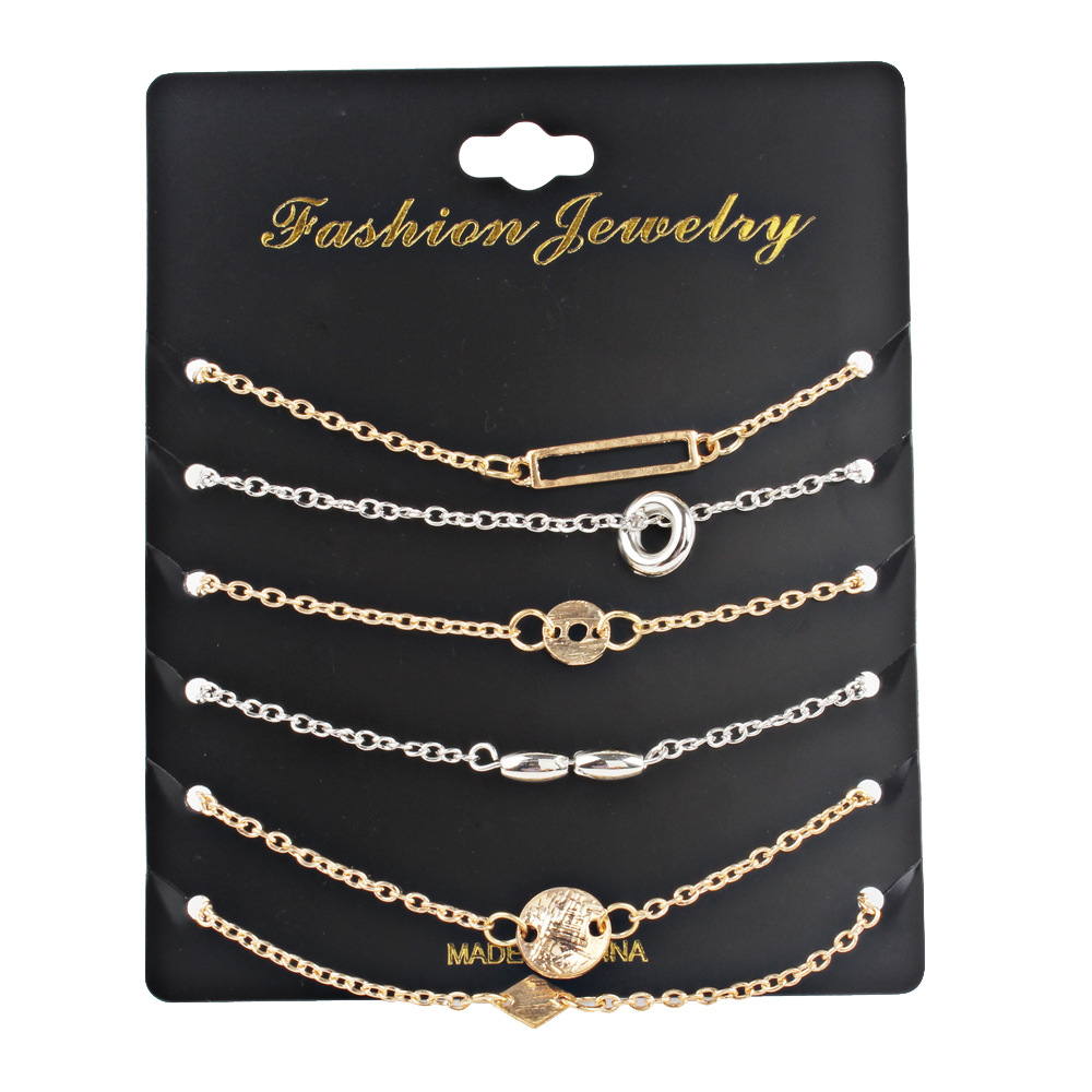 跨境新款专供 6件套装手链脚链 简约时尚合金手链套装首饰品.