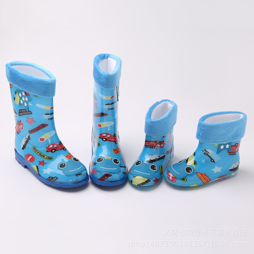 Children‘s Rain Boots Male and Female Students Non-Slip High Tube Rain Shoes Brushed Blue Car Cartoon Baby Low Tube Crystal Rain Boots