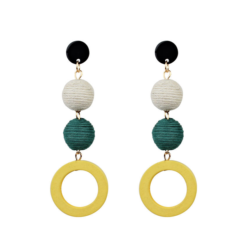 日韩新款个性流苏耳环长款圆形亚克力耳钉彩色条纹线穗耳环耳饰品