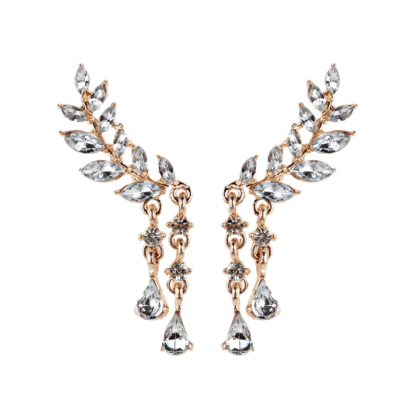 时尚饰品新款厂家直销欧美ebay流行树叶叶子水晶水滴耳钉耳环批发