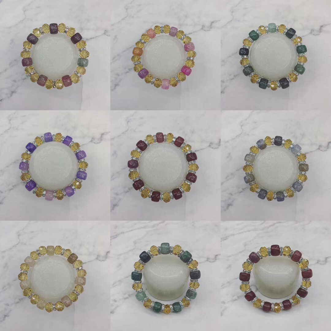 2019新款仿天然石玉料枣珠裂纹爆款女士香槟水晶钻圈手链