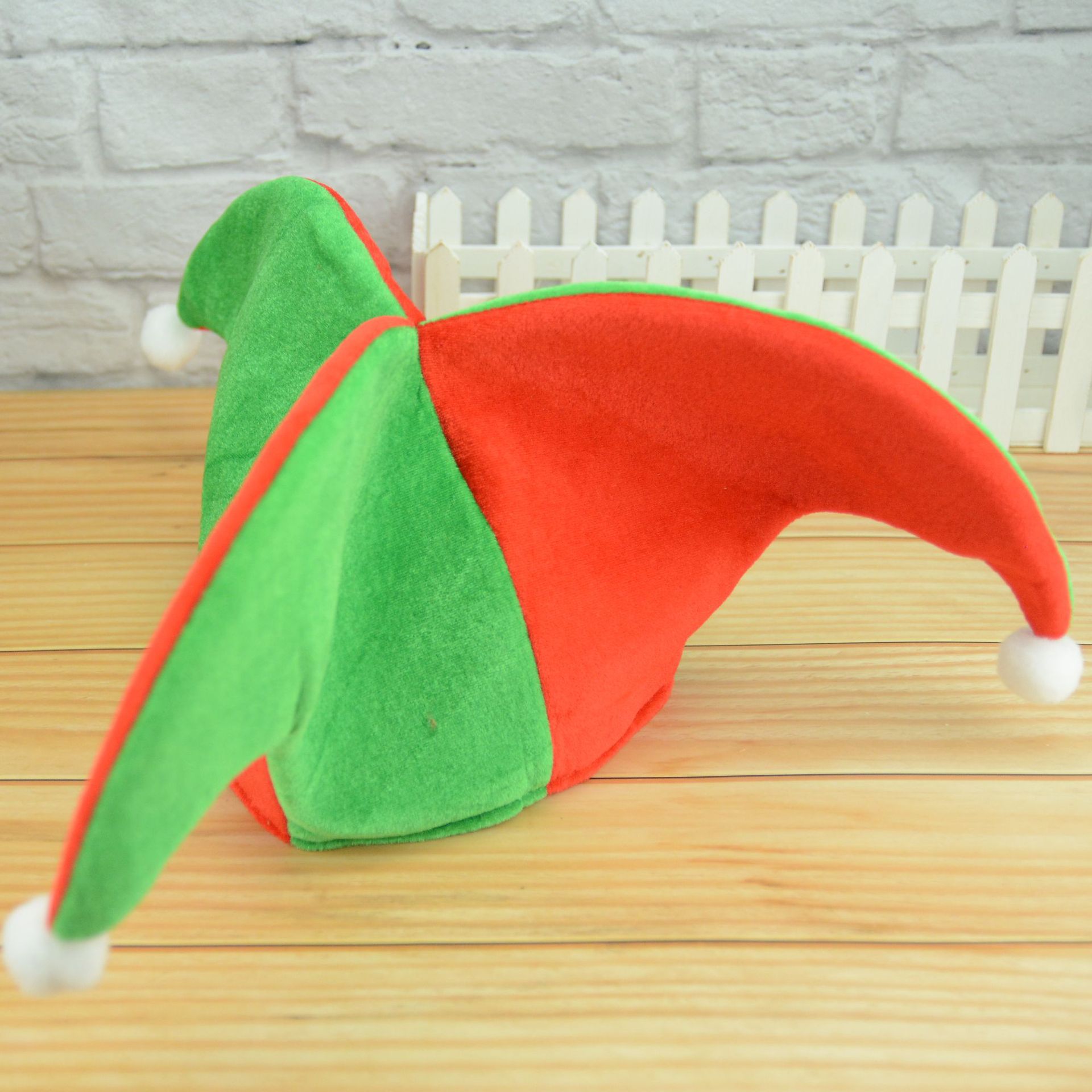 圣诞精灵帽 绒布三角精灵小丑帽 圣诞帽 万圣节小丑帽派对用品