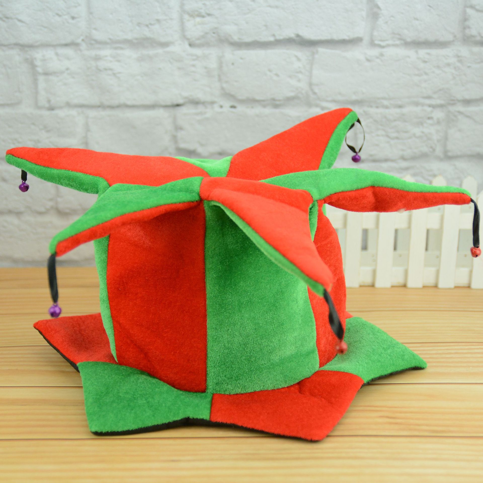 圣诞精灵帽 绒布条纹精灵小丑帽 圣诞帽 万圣节小丑帽派对用品