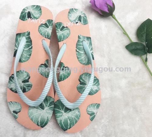 new foreign trade eva high heel printing women‘s beach casual outdoor flip flops factory custom