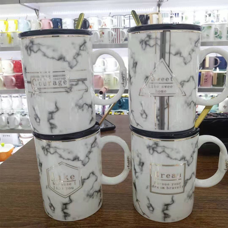 唯格陶瓷杯北欧水墨画大理石金线陶瓷杯商务马克杯（60个装）