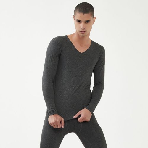 wechat men seamless thermal underwear set youth v-neck long johns fleece-lined thin cotton jersey