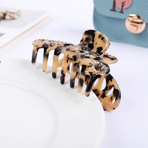 european and american fashion leopard claw clip diamond ponytail hairpin updo claw clip acrylic hairpin foreign trade supply