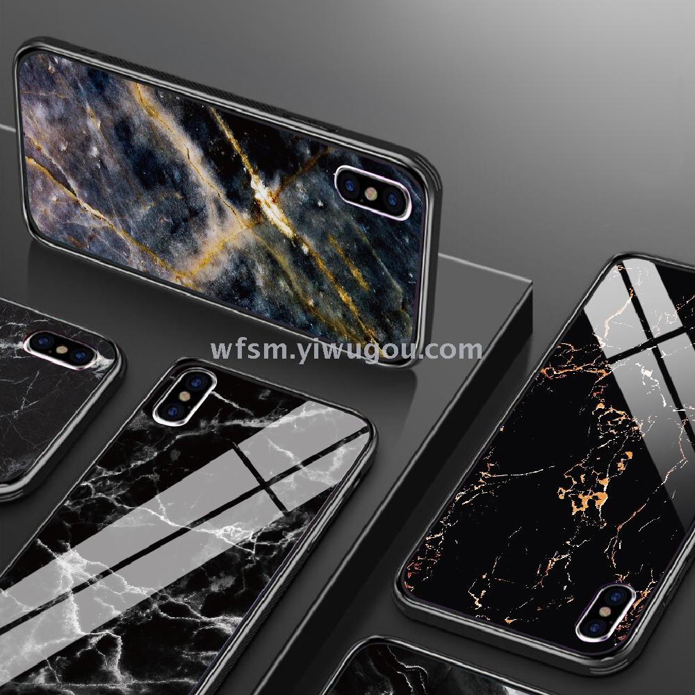 热销大理石手机壳iPhoneXS钢化玻璃壳iPhoneMAX XR适用防摔保护套