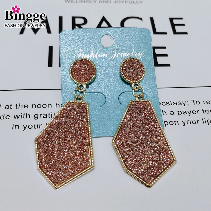 可零售 气质简约几何菱形耳坠闪亮多色贴纱耳环网红个性女款百搭