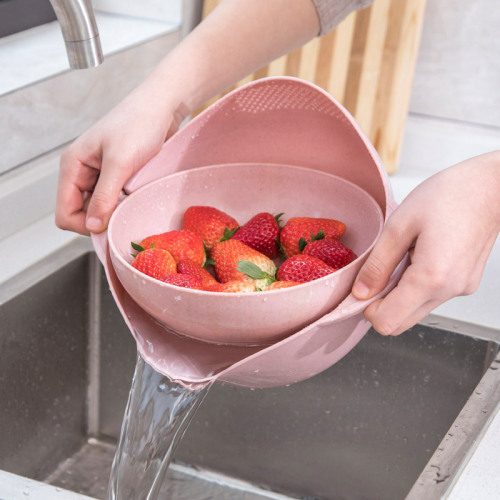 Double-Layer Vegetable Washing Basin Drain Basket Plastic Fruit Plate Tea Table Vegetable Basket Household Living Room Rice Washing Device Fruit Washing Artifact