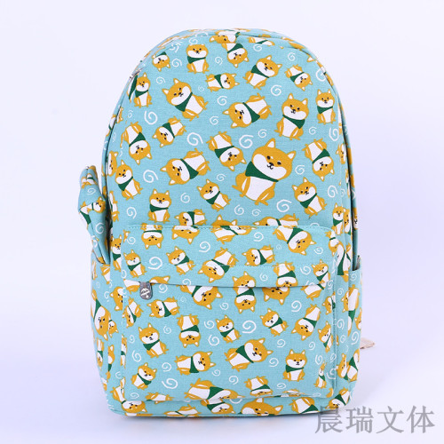 chenrui canvas cute little shiba inu pattern two-piece suit men‘s and women‘s big and small children‘s backpack student schoolbag leisure bag