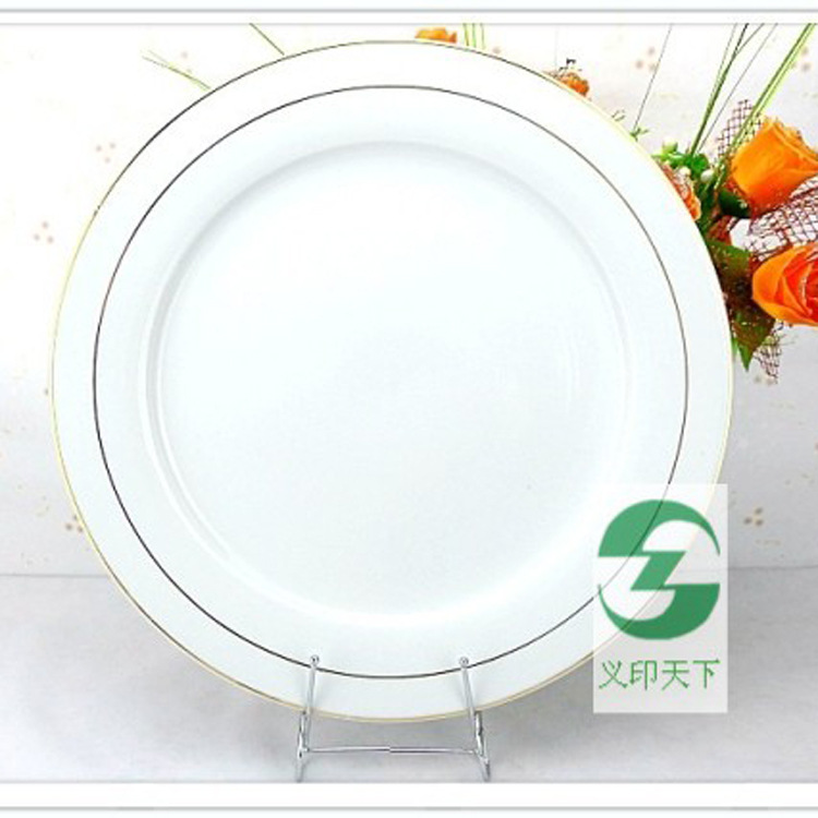 供应热转印盘子双金线瓷盘 金边盘花边 印花8寸礼品盘批发