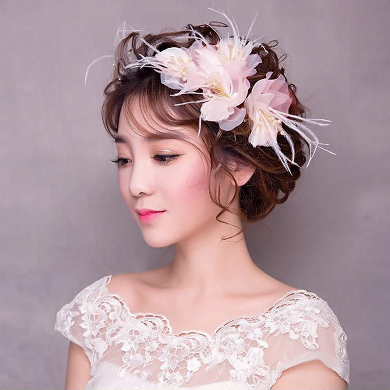 心韵串珠U夹羽毛新娘手工发夹婚纱头饰婚纱礼服结婚发簪发饰品