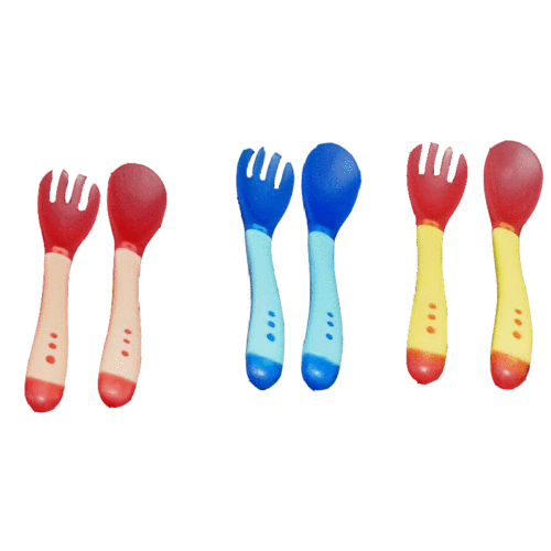 Boxed Children‘s Soft Head Two-Color Fork Spoon Environmentally Friendly Pp Temperature Changing Spoon Baby feeding Spoon RS-8547