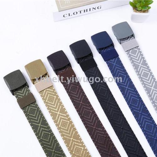 Fashion Black Buttons Canvas Belt Irregular Pattern Automatic Smooth Buckle Factory Direct Sales