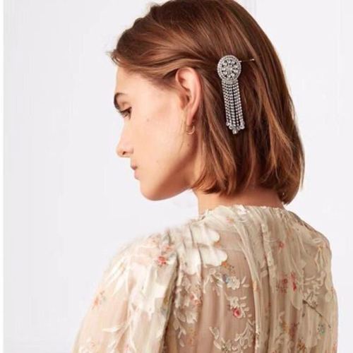 european and american fashion rhinestone tassel flower hairpin side clip temperament style cold wind diamond-embedded one-word hairpin tassel headdress