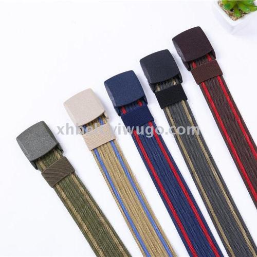 Multi-Color Stripe Ribbon Belt Automatic Buckle Factory Direct Sales Imitation Nylon Ribbon Eight Pit Belt Student Belt